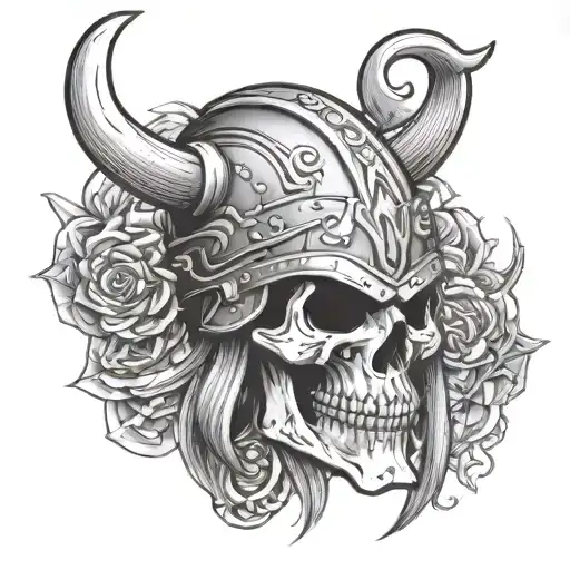 Design A Skull Wearing A Viking Helmet With Intricate Ironworker Tools In The Background