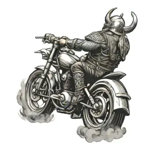 Create A Scene Of A Fierce Viking Warrior Riding A Motorcycle Into Battle