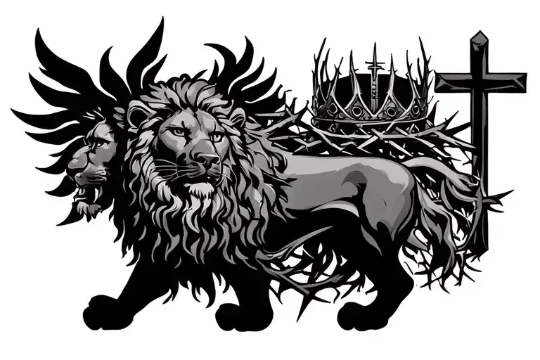 Lion Of Judah With Cross And Holy Spirit And Crown Of Thorns