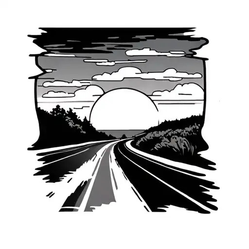 2 Lane Road Into Sunset Simple Line