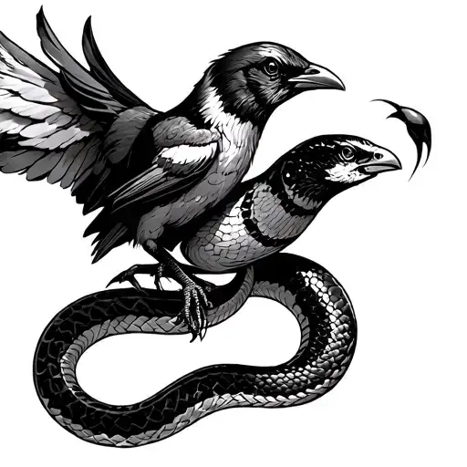 Can You Draw A Sketch Of A Black And White Tattoosnake Strangling A Crow