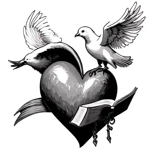 Heart And Dove Carrying A Bible