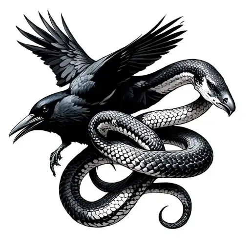 Can You Draw A Sketch Of A Black And White Tattoosnake Strangling A Crow