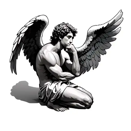 Kneeling Thinking Angel Male