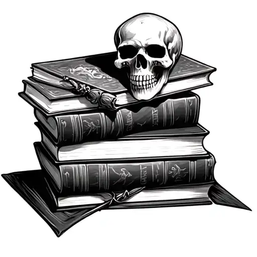 Stack Of Books With A Skull On Top