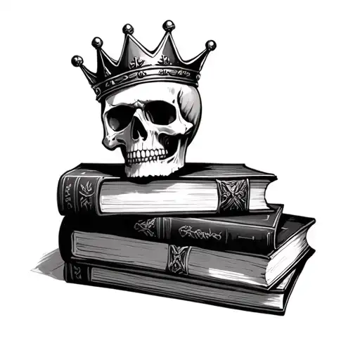 Stack Of Books With A Skull With A Crown On Top