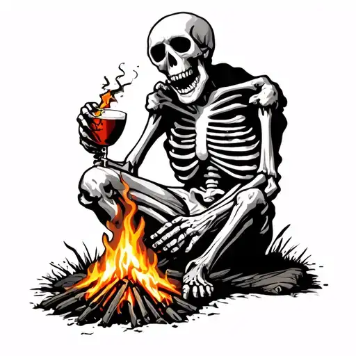 Skeleton Drinking By A Campfire