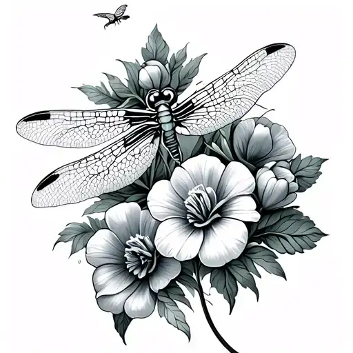 Dragonfly Flying Around Sweet Pea Flowers