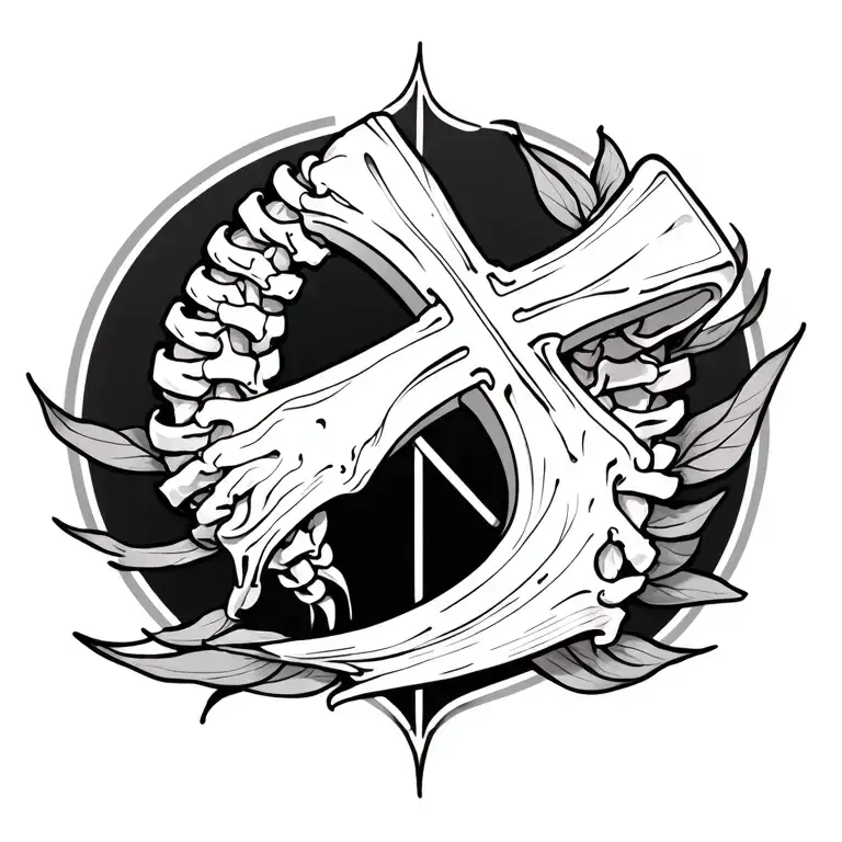 Fine Line Spine Tattoo Design Featuring Cross Made