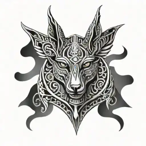 A Psychedelic Anubis Surrounded By Swirling Patterns Inspired By Psytrance Music