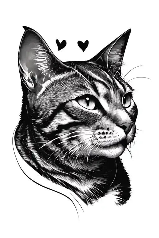 Cat Face Loking To The Side Tattoo Design