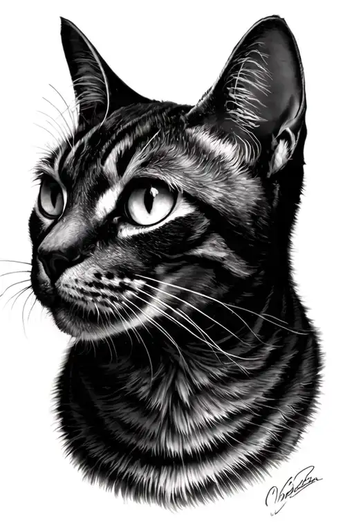 Cat Face Looking Up To The Side View