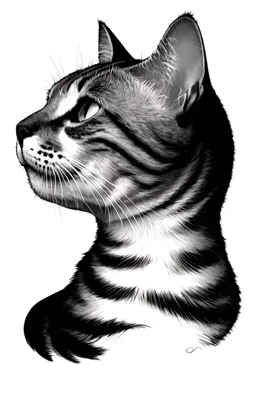 Cat Face Looking Up To The Side View