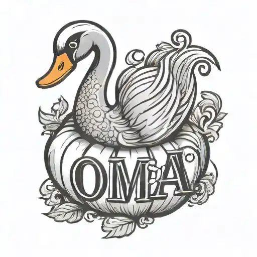 Cartoon Swan In A Pumpkin With The Word 'Oma' Written