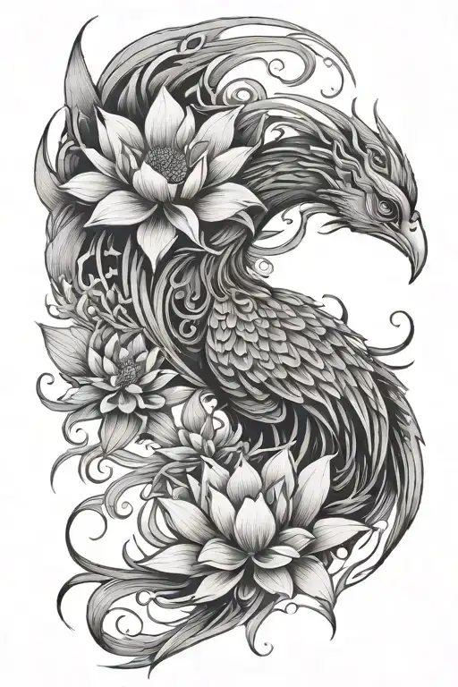 Phoenix And Lotus Flower