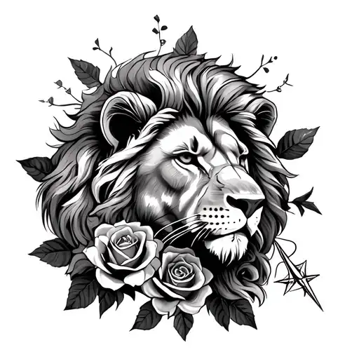 Lion Upper Arm And Roses With Compass Lower Arm Sleeve