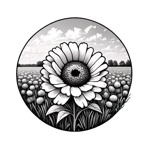 Marigold Flower In A Circle Surrounding A Country Field