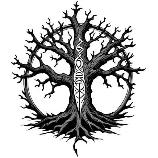 Viking Tree With Protection Runes On Leg Sleeve