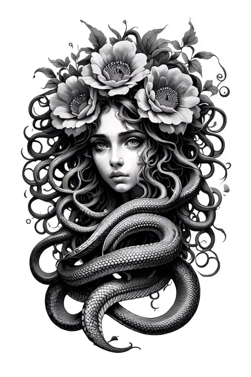 Medusa With 15 Flowers And 7 Snakes
