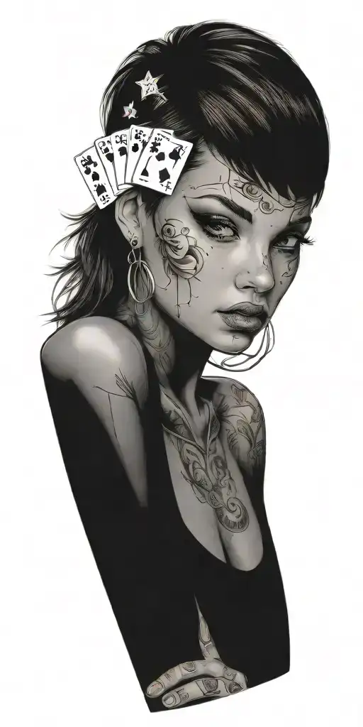 A Young Woman Portrait With Poker Cards