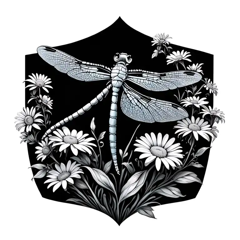 Dragonfly Across The Back With Daisies