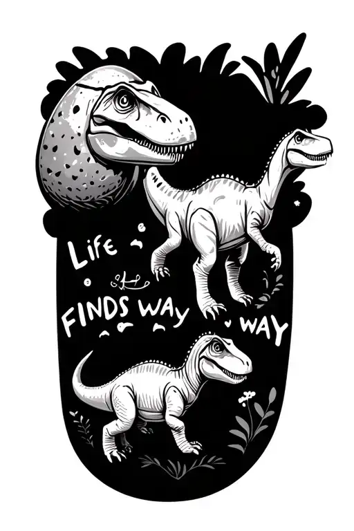 Small Pulse Line With A Dinosaur Egg And Baby Dinosaur With The Wording Life Finds A Way