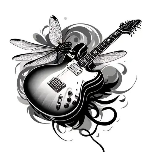 Guitar And Dragonfly Hovering