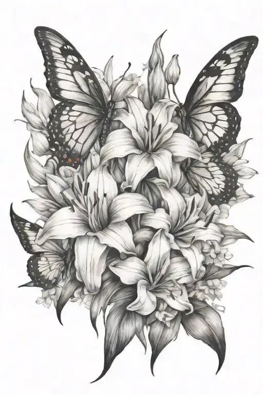 Gladiolus And Pointseda And Daisy And Butterflies