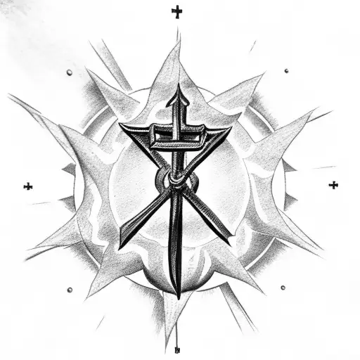 Christian Cross With Anchor At Bottom And Sun Behind It