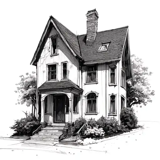 Sketch House Black White Pencil