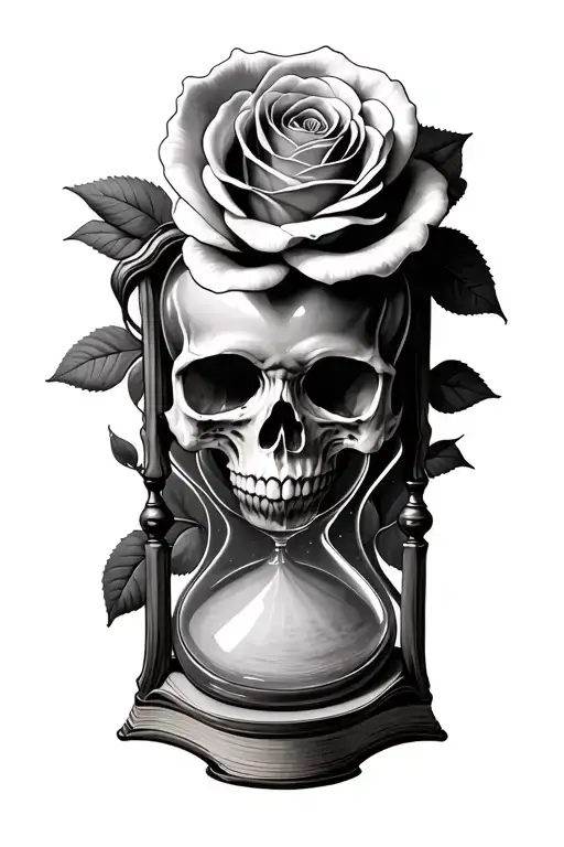 Skull Roses Hour Glass Open Book
