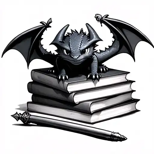 Toothless The Dragon On Top A Stack Of Books With A Wand Resting At The Bottom