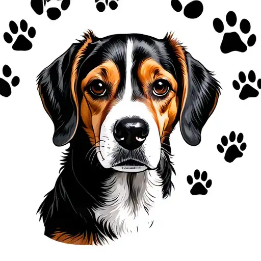 Face Of My Beagle Dog In His Own Paw Print