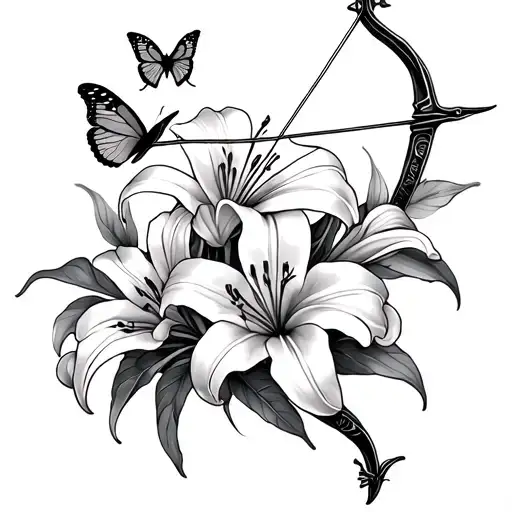 Bow And Arrow With Stargazer Lillies And Butterfly
