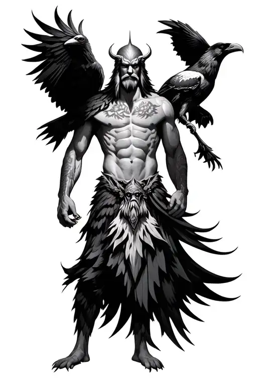 Odin With Two Ravens At His Chest And Upper Abdomen