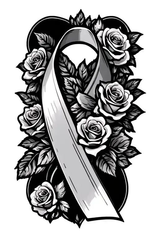 Breast Cancer Ribbon With Roses Blooming