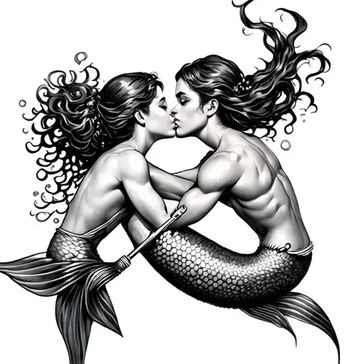 Mermaid Kissing Diver While Cutting His Oxygen Tank Behind His Back