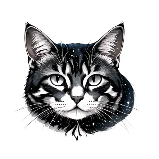 Minimal Showing A Cat And The Orion Star Constellation