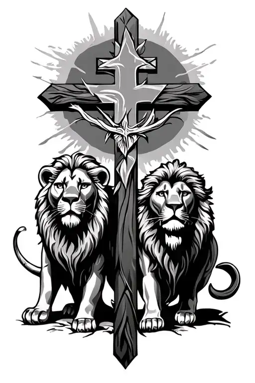 Christian Three Crosses With Lion