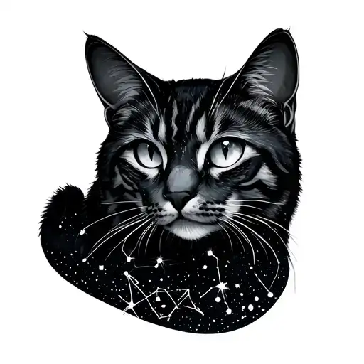 Minimal Design Showing A Cat And The Orion Star Constellation