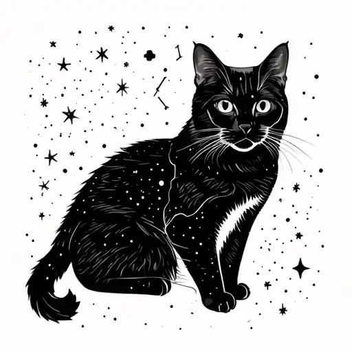 Minimal Design Showing A Cat And The Orion Star Constellation