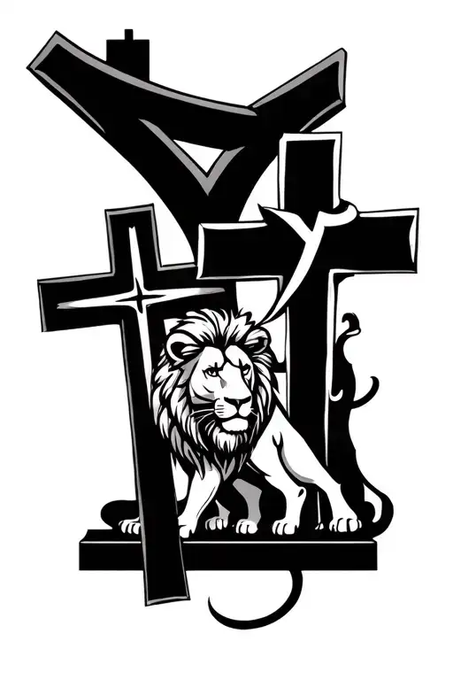 Christian Three Crosses With Lion