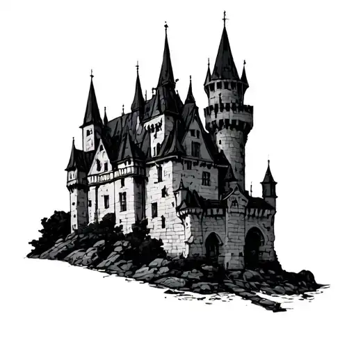 Old Castle In A Goth Style With A Drawing Look Like