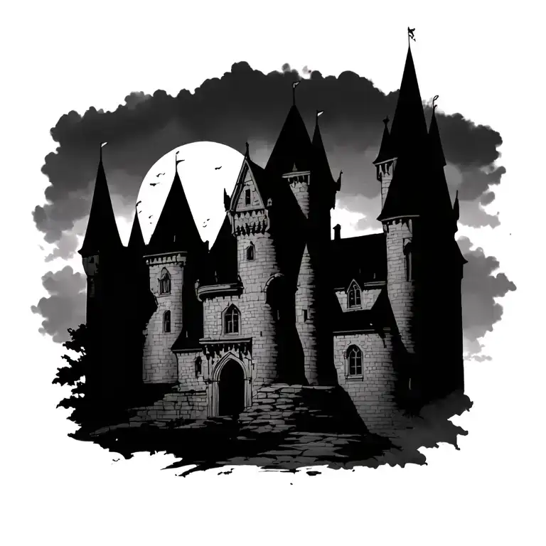 Old Castle In A Goth Style With A Drawing Look Like