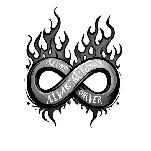 Infinity Symbol With Always And Forever Written In It With Flames