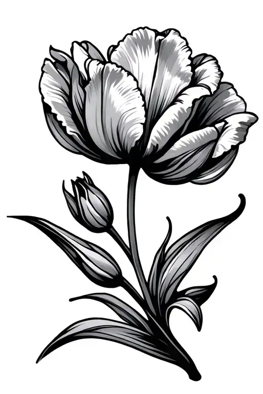 Tulip And Buds Thin Line