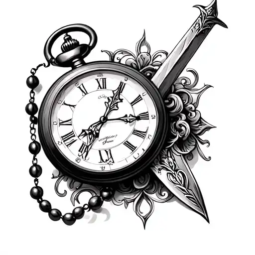 Sword Tattoo Pocket Watch And Rosary