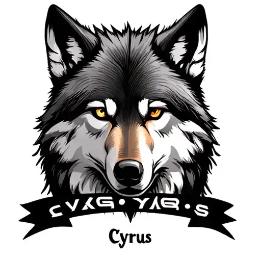 Minimal Wolf Tattoo With Name Cyrus