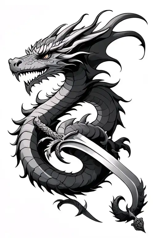Dragon Wrapped Around A Sword