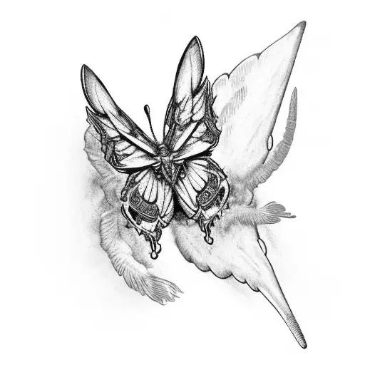 Butterfly Wings With Pirate Ship Drawing